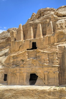 Petra UNESCO World Heritage Site Prints: Obelisk Tomb (upper structure), Bab as-Sig Triclinium (lower structure), Petra, UNESCO