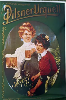 Old beer poster, Plzen, West Bohemia, Czech Republic, Europe Old beer poster, Plzen, West Bohemia, Czech Republic, Europe