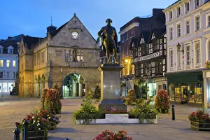 Prints of The Old Market Hall and Robert Clive statue, The Square, Shrewsbury, Shropshire, England, United Kingdom, Europe Shropshire Prints: The Old Market Hall Print, Shrewsbury Square