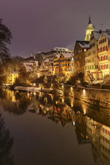 Old Town with Holderlinturm tower and Collegiate Church on Neckar River, Tubingen Old Town with Holderlinturm tower and Collegiate Church on Neckar River, Tubingen