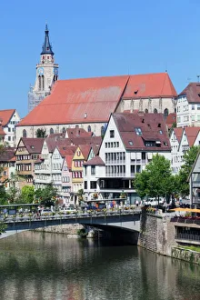 Old town with Stiftskirche Church and the Neckar River, Tubingen, Baden Wurttemberg Old town with Stiftskirche Church and the Neckar River, Tubingen, Baden Wurttemberg