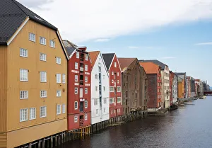 Old wooden warehouses on the Nidelva River in Trondheim, Trondelag, Norway, Scandinavia Old wooden warehouses on the Nidelva River in Trondheim, Trondelag, Norway, Scandinavia