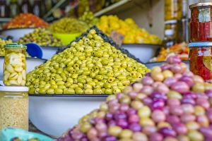 Olive stall in the Place Djemaa el Fna in the medina of Marrakech, Morocco, North Africa Olive stall in the Place Djemaa el Fna in the medina of Marrakech, Morocco, North Africa