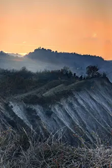 Europe's Most Beautiful Sunsets Prints: Orange sunset on badlands, Emilia Romagna, Italy, Europe