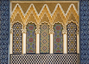 Ornate architectural detail above the entrance to the Royal Palace, Fez Ornate architectural detail above the entrance to the Royal Palace, Fez