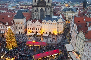Overview of the Christmas Market and the Church of Our Lady of Tyn on the Old Town Square Overview of the Christmas Market and the Church of Our Lady of Tyn on the Old Town Square