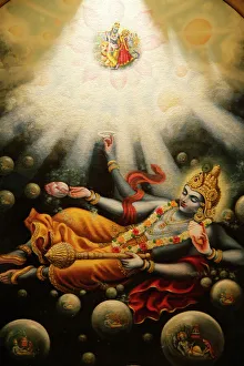 Painting in the London ISKCON Hindu temple of Mahavishnu, London, England, United Kingdom Painting in the London ISKCON Hindu temple of Mahavishnu, London, England, United Kingdom