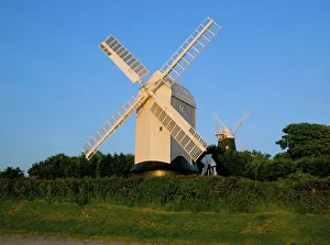 English Countryside Scenery Prints: Pair of windmills known as Jack and Jill in the evening, Clayton, near Burgess Hill