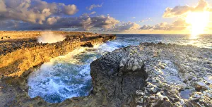 Antigua And Barbuda Tourism Prints: Panoramic of Devils Bridge at dawn