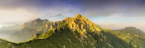 Panoramic of Rifugio Rosalba and Grigne group at sunset, aerial view, Lake Como Panoramic of Rifugio Rosalba and Grigne group at sunset, aerial view, Lake Como