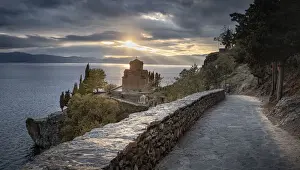 Prints of Panoramic at Saint John at Kaneo, an Orthodox church situated on the cliff overlooking Lake Ohrid, UNESCO World Heritage Site, Ohrid, North Macedonia, Europe North Macedonia Prints: Panoramic Print of Saint John at Kaneo Church