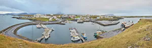 Western Iceland Landscapes Prints: A panoramic view of the harbour at Stykkisholmur