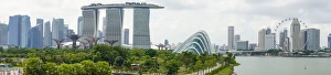 Panoramic view overlooking the Gardens by the Bay, Marina Bay Sands and city skyline Panoramic view overlooking the Gardens by the Bay, Marina Bay Sands and city skyline
