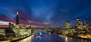 London Evening Scene Prints: Panoramic view of River Thames