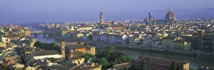 Arno River View Prints: Panoramic view over rooftops and across Arno River