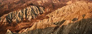 European Panoramic Views Prints: Panoramic view at sunset on badlands, Emilia Romagna, Italy, Europe