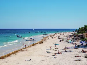 Tulum Beach Prints: Paradise Beach, elevated view, Tulum, Quintana Roo State, Mexico