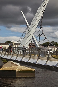 Prints of Peace Bridge, across the River Foyle, Derry (Londonderry), County Londonderry, Ulster, Northern Ireland, United Kingdom, Europe Derry Prints: Peace Bridge Print over River Foyle