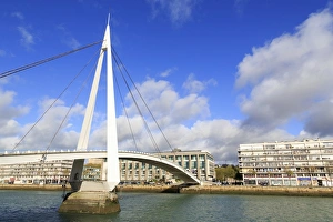 Pedestrian Bridges In Europe Prints: Pedestrian bridge over the Commerce Basin, Le Havre, Normandy, France, Europe