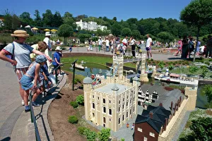 People admiring models of the Tower of London and Tower Bridge, Legoland amusement park People admiring models of the Tower of London and Tower Bridge, Legoland amusement park