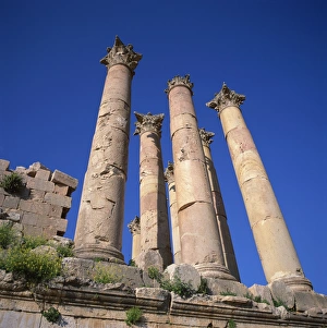 Jordanian Historical Landmarks Prints: Detail of the peristyle of 13m high columns from
