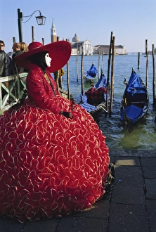 Person wearing masked carnival costume