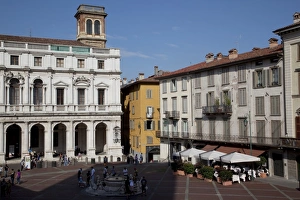 Colorful Italian Towns Prints: Piazza Vecchia at sunset, Bergamo, Lombardy, Italy, Europe