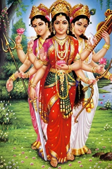 Picture of Hindu goddesses Parvati, Lakshmi and Saraswati, India, Asia Picture of Hindu goddesses Parvati, Lakshmi and Saraswati, India, Asia