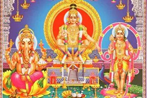 Picture of Hindu gods Ganesh, Ayappa and Subramania, India, Asia Picture of Hindu gods Ganesh, Ayappa and Subramania, India, Asia