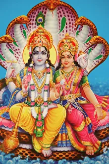Picture of Hindu gods Visnu and Lakshmi, India, Asia Picture of Hindu gods Visnu and Lakshmi, India, Asia