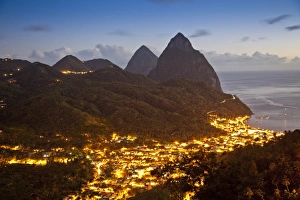 The Pitons and Soufriere at night, St. Lucia, Windward Islands, West Indies The Pitons and Soufriere at night, St. Lucia, Windward Islands, West Indies