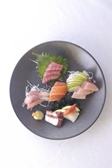 Japanese Seafood Dish Prints: Plate of raw fish