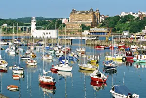 Pleasure boats in the harbour at Scarborough, the popular seaside resort on the coast of Pleasure boats in the harbour at Scarborough, the popular seaside resort on the coast of