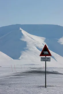 Polar bear sign, Longyearbyen, Svalbard, Spitzbergen, Arctic, Norway, Scandinavia, Europe Polar bear sign, Longyearbyen, Svalbard, Spitzbergen, Arctic, Norway, Scandinavia, Europe