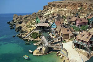 Prints of Popeye village, Anchor Bay, Malta, Mediterranean, Europe Malta Prints: Popeye Village Print - Anchor Bay, Malta