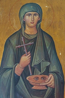 Portrait of St. Lucy, lived 283-304 AD, interior of Agios Georgios Church, Heronissos Portrait of St. Lucy, lived 283-304 AD, interior of Agios Georgios Church, Heronissos