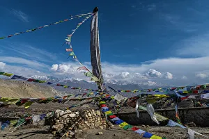 Buddhist Prayer Flags Nepal Prints: Prayer flags, Ghar Gumba Monastery, Kingdom of Mustang, Himalayas, Nepal, Asia