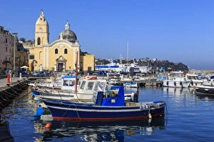 Procida Porto, Marina Grande boats and Santa Maria della Pieta church, Procida Island Procida Porto, Marina Grande boats and Santa Maria della Pieta church, Procida Island