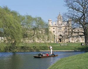 Prints of Punting on the Backs, with St. Johns College, Cambridge, Cambridgeshire, England, United Kingdom, Europe Cambridgeshire Prints: Print of Punting on the Backs near St. John's College, Cambridge
