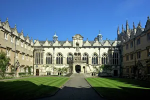 Prints of Front Quad buildings including hall and chapel, Oriel College, Oxford University, Oxford, Oxfordshire, England, United Kingdom, Europe Oxfordshire Prints: Oriel College Front Quad Print, Oxford University