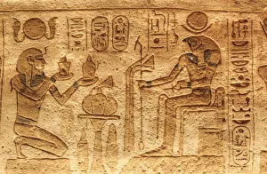 Ramses II on left with God Horus seated on right, Sunken Relief, Lateral Chamber Ramses II on left with God Horus seated on right, Sunken Relief, Lateral Chamber