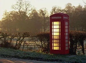 Red telephone box, on a frosty morning in early light, Snelston, Hartington Red telephone box, on a frosty morning in early light, Snelston, Hartington