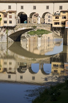 Ponte Vecchio Reflection Prints: Reflection of the Ponte Vecchio in the Arno River, Florence, Tuscany, Italy, Europe