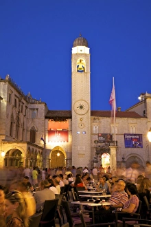 Clock Tower Photography Prints: Restaurants, Clock Tower and Stradun, Dubrovnik, Croatia, Europe