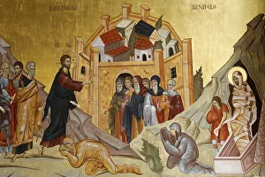 Resurrection fresco of Jesus resurrecting Lazarus, Orthodox Cathedral, Podgorica Resurrection fresco of Jesus resurrecting Lazarus, Orthodox Cathedral, Podgorica