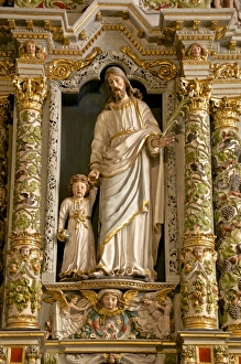 Retable in the Rosary detail dating from the 17th century showing St. Joseph and child Retable in the Rosary detail dating from the 17th century showing St. Joseph and child