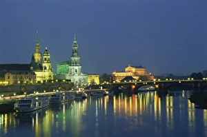 The River Elbe and city skyline at night at Dresden The River Elbe and city skyline at night at Dresden