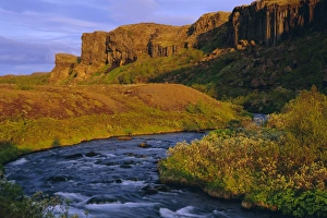 River at Midnight Sunset Print, Jokulsa National Park, Iceland