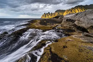 Norwegian Fjords And Mountains Prints: Rock formations and evening light on Devils Teeth Mountains, Tungeneset, Senja