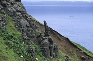 Rocky east coast of Trotternish and passing boat Rocky east coast of Trotternish and passing boat